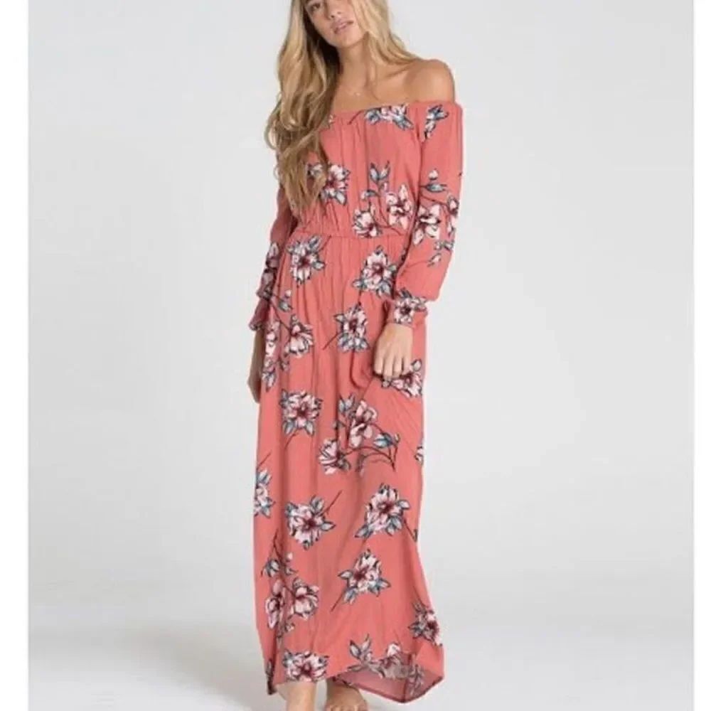 Billabong Floral Off The Shoulder Maxi Dress Gauze Women’s Small